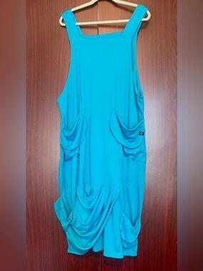 ALYANS Women’s Turquoise Sleeveless Draped Pocket Tunic Dress size 1, XL